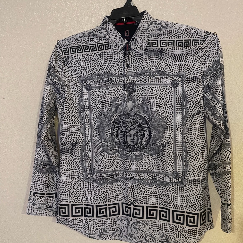 Men's Black and White Patterned Shirt